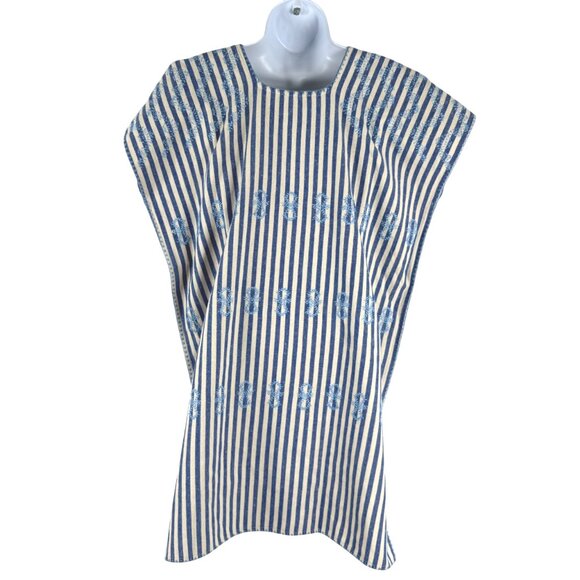 Tuckernuck Sullivan Embroidered Canvas Caftan Small Blue Striped Beach DR-1771 - Picture 6 of 11